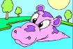 Jeu Coloriage Hippopotame dans son bain