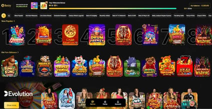 Interface de Betty Casino avec l