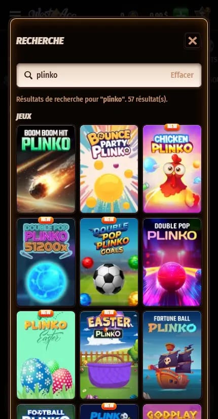 Recherche « plinko » sur WestAce casino :plinko-7.webp