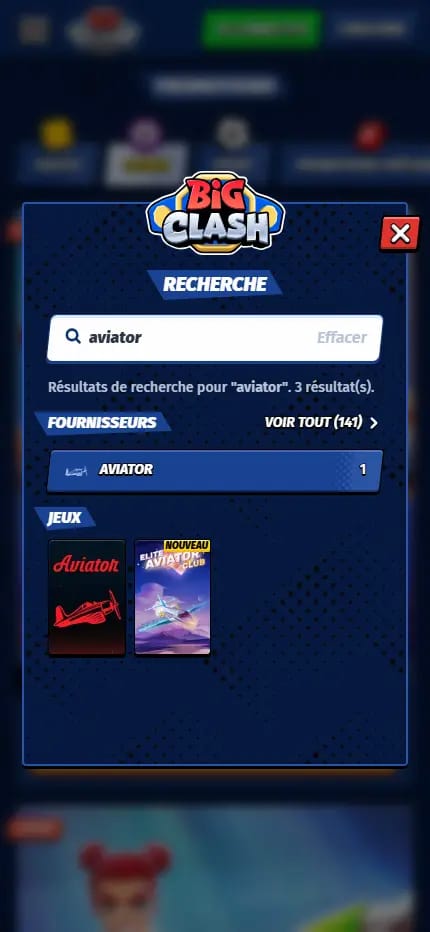 Disponiblilité de Aviator sur BigClash Casino
