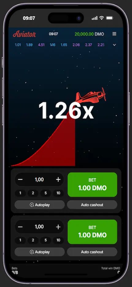 Interface du jeu Aviator en mode démo sur RoyalistPlay