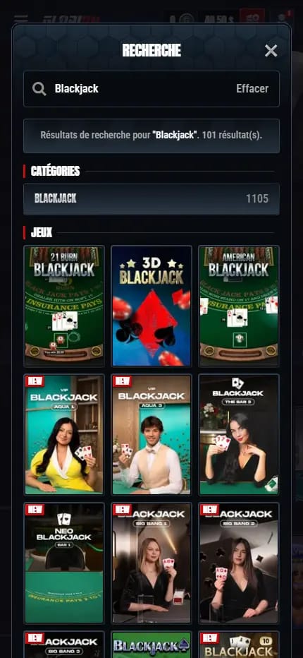 Variantes de blackjack disponibles sur Glorion Casino avec un compte connecté au Canada