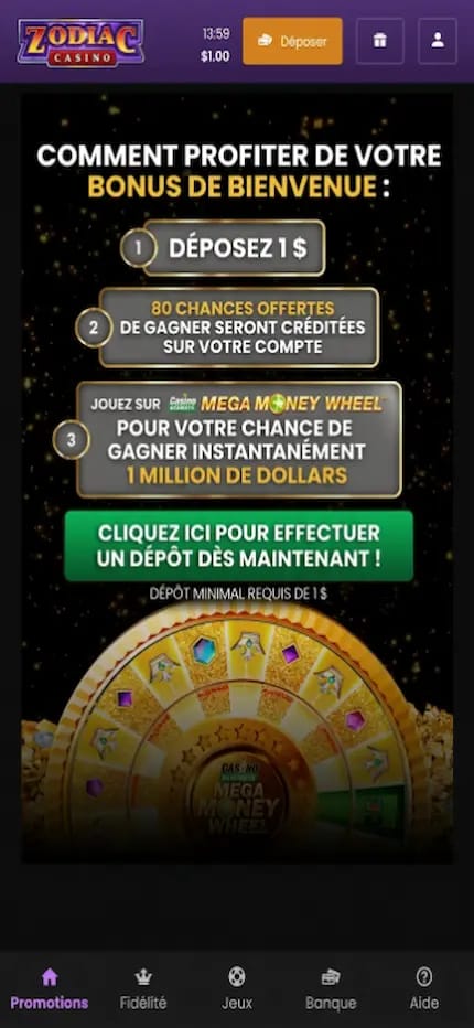 Bonus de bienvenue disponible à partir d