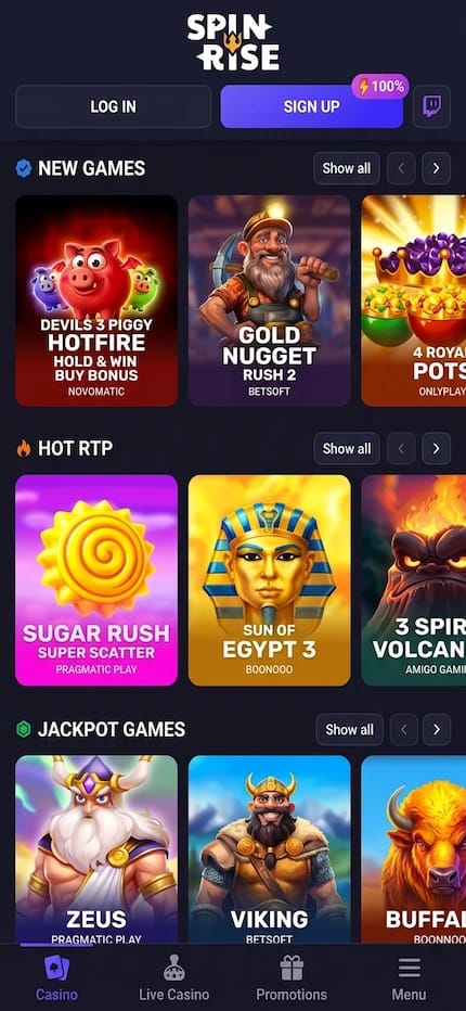 Capture Lobby differentes variantes de machines à sous sur Spinrise Casino