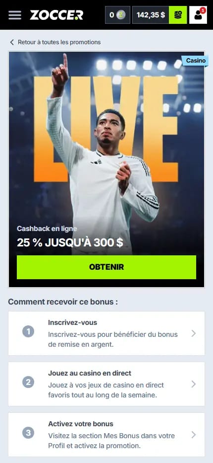 Présentation du bonus cashback de 25% jusqu