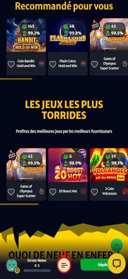 Sélection de machines à sous recommandées sur Zoccer Casino, avec taux de retour affiché sur chaque vignette