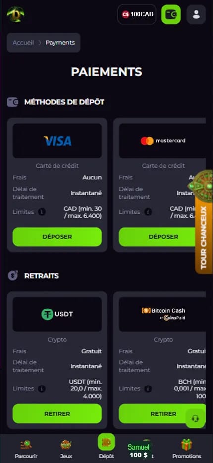 Capture web de la caisse de Drakaris Casino