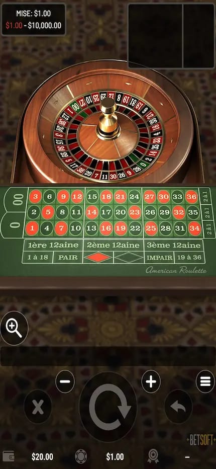 Interface de la roulette américaine
