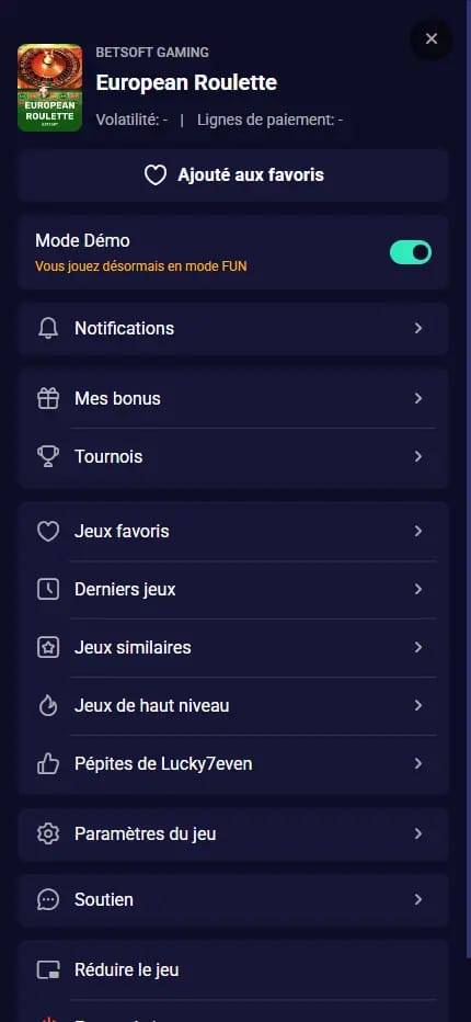 Activation du mode démo de la roulette européenne