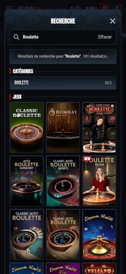Jeux de roulette disponibles sur Glorion Casino